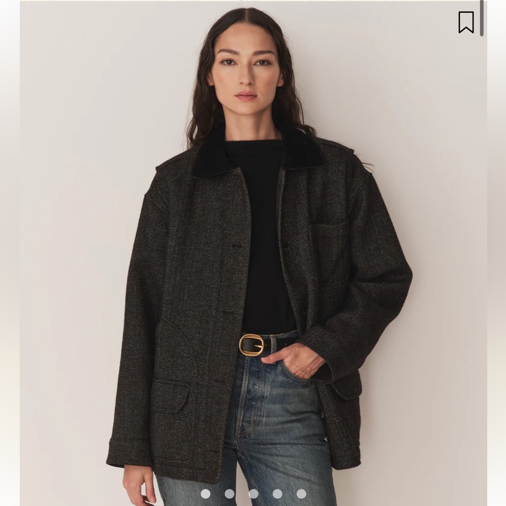 New With Tags DÔEN PASCUAL WOOL JACKET
IN CHARCOAL HERRINGBONE XS